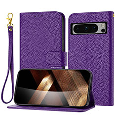 Leather Case Stands Flip Cover Holder Y09X for Google Pixel 8 Pro 5G Purple