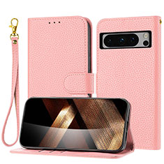 Leather Case Stands Flip Cover Holder Y09X for Google Pixel 8 Pro 5G Rose Gold