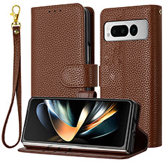 Leather Case Stands Flip Cover Holder Y09X for Google Pixel Fold 5G Brown