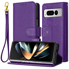 Leather Case Stands Flip Cover Holder Y09X for Google Pixel Fold 5G Purple