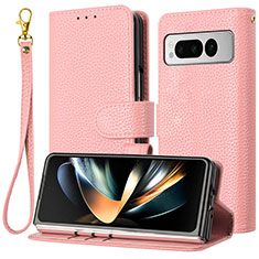 Leather Case Stands Flip Cover Holder Y09X for Google Pixel Fold 5G Rose Gold