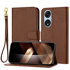 Leather Case Stands Flip Cover Holder Y09X for Huawei Honor X5 Plus Brown