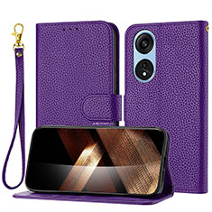 Leather Case Stands Flip Cover Holder Y09X for Huawei Honor X5 Plus Purple