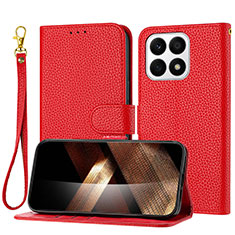 Leather Case Stands Flip Cover Holder Y09X for Huawei Honor X8a 4G Red