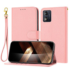 Leather Case Stands Flip Cover Holder Y09X for Motorola Moto E13 Rose Gold