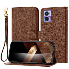 Leather Case Stands Flip Cover Holder Y09X for Motorola Moto Edge 30 Neo 5G Brown