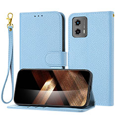 Leather Case Stands Flip Cover Holder Y09X for Motorola Moto G 5G (2023) Blue