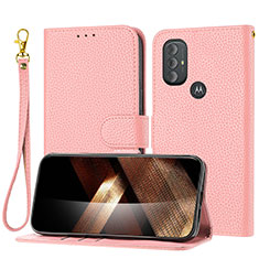 Leather Case Stands Flip Cover Holder Y09X for Motorola Moto G Play (2023) Rose Gold