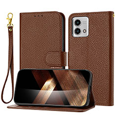 Leather Case Stands Flip Cover Holder Y09X for Motorola Moto G Stylus (2023) 4G Brown