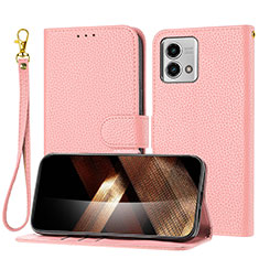 Leather Case Stands Flip Cover Holder Y09X for Motorola Moto G Stylus (2023) 5G Rose Gold