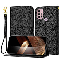 Leather Case Stands Flip Cover Holder Y09X for Motorola Moto G10 Power Black