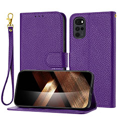 Leather Case Stands Flip Cover Holder Y09X for Motorola Moto G22 Purple