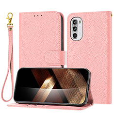 Leather Case Stands Flip Cover Holder Y09X for Motorola Moto G31 Rose Gold