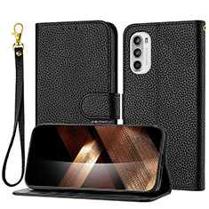 Leather Case Stands Flip Cover Holder Y09X for Motorola Moto G41 Black