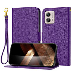 Leather Case Stands Flip Cover Holder Y09X for Motorola Moto G53 5G Purple