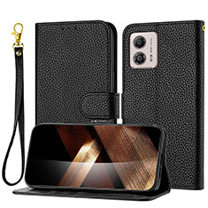 Leather Case Stands Flip Cover Holder Y09X for Motorola Moto G53j 5G Black