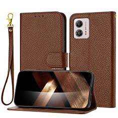 Leather Case Stands Flip Cover Holder Y09X for Motorola Moto G53y 5G Brown