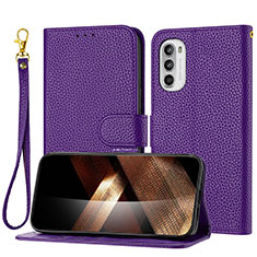 Leather Case Stands Flip Cover Holder Y09X for Motorola Moto G62 5G Purple
