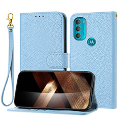 Leather Case Stands Flip Cover Holder Y09X for Motorola Moto G71 5G Blue