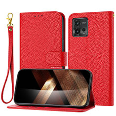 Leather Case Stands Flip Cover Holder Y09X for Motorola Moto G72 Red