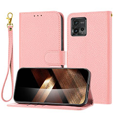 Leather Case Stands Flip Cover Holder Y09X for Motorola Moto G72 Rose Gold