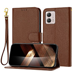 Leather Case Stands Flip Cover Holder Y09X for Motorola Moto G73 5G Brown