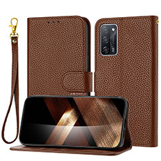 Leather Case Stands Flip Cover Holder Y09X for Oppo A55 5G Brown