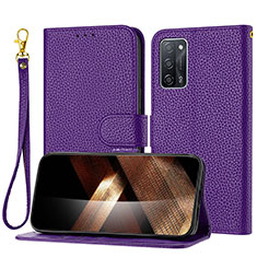 Leather Case Stands Flip Cover Holder Y09X for Oppo A55 5G Purple
