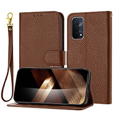 Leather Case Stands Flip Cover Holder Y09X for Oppo A74 5G Brown