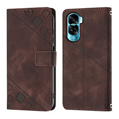 Leather Case Stands Flip Cover Holder YB1 for Huawei Honor 90 Lite 5G Brown