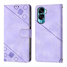 Leather Case Stands Flip Cover Holder YB1 for Huawei Honor 90 Lite 5G Purple