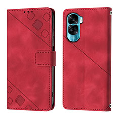 Leather Case Stands Flip Cover Holder YB1 for Huawei Honor 90 Lite 5G Red