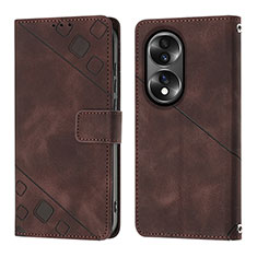 Leather Case Stands Flip Cover Holder YB1 for Huawei Honor X7b Brown