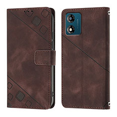 Leather Case Stands Flip Cover Holder YB1 for Motorola Moto E13 Brown