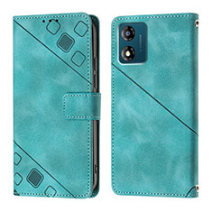 Leather Case Stands Flip Cover Holder YB1 for Motorola Moto E13 Green