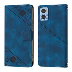 Leather Case Stands Flip Cover Holder YB1 for Motorola Moto E22 Blue