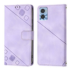 Leather Case Stands Flip Cover Holder YB1 for Motorola Moto E22 Purple