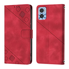 Leather Case Stands Flip Cover Holder YB1 for Motorola Moto E22 Red