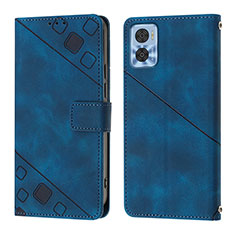 Leather Case Stands Flip Cover Holder YB1 for Motorola Moto E22i Blue