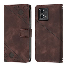 Leather Case Stands Flip Cover Holder YB1 for Motorola Moto G 5G (2023) Brown