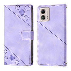 Leather Case Stands Flip Cover Holder YB1 for Motorola Moto G53j 5G Purple