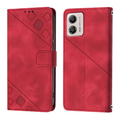 Leather Case Stands Flip Cover Holder YB1 for Motorola Moto G53j 5G Red