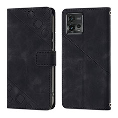 Leather Case Stands Flip Cover Holder YB1 for Motorola Moto G72 Black