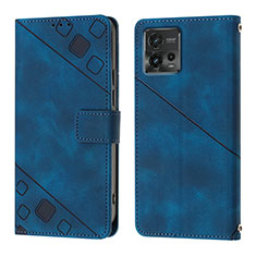 Leather Case Stands Flip Cover Holder YB1 for Motorola Moto G72 Blue