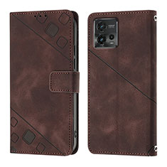 Leather Case Stands Flip Cover Holder YB1 for Motorola Moto G72 Brown