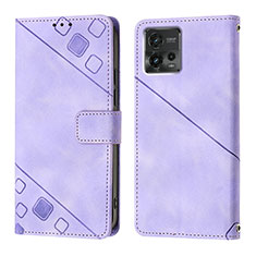 Leather Case Stands Flip Cover Holder YB1 for Motorola Moto G72 Purple