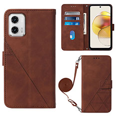 Leather Case Stands Flip Cover Holder YB1 for Motorola Moto G73 5G Brown