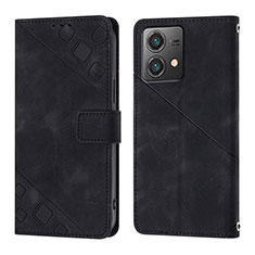 Leather Case Stands Flip Cover Holder YB1 for Motorola Moto G84 5G Black