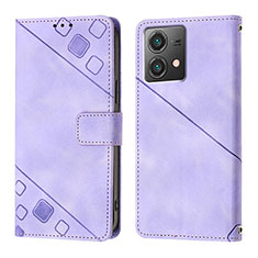 Leather Case Stands Flip Cover Holder YB1 for Motorola Moto G84 5G Purple