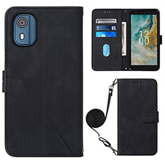 Leather Case Stands Flip Cover Holder YB1 for Nokia C02 Black